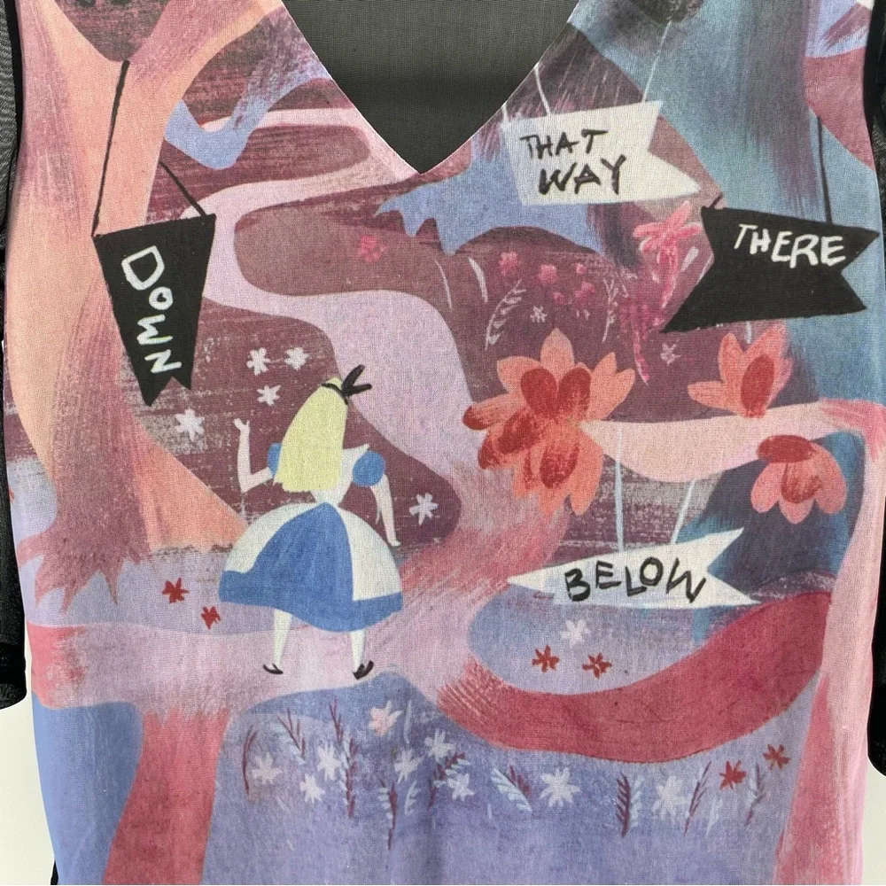RARE Walt Disney Gallery Shirt Alice in Wonderland Sheer Mesh S - Picture 3 of 7
